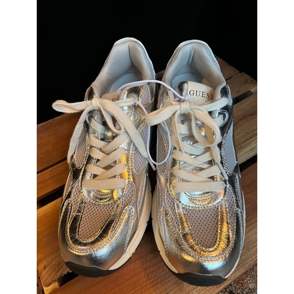 Trending Guess Women's Silver Metallic Sneakers Size 11  667 D24 WGLOGANA